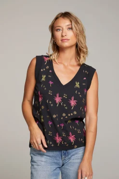 Online Rolled Night Palm Armhole V-neck Muscle Tank Women Loungewear|Tops
