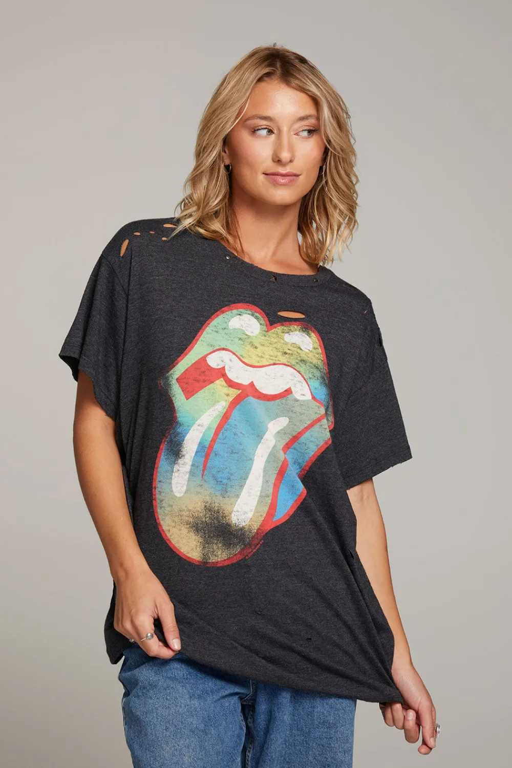 Best Sale Rolling Stones Classic Logo Distressed Tee Women Loungewear|Music