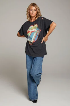 Best Sale Rolling Stones Classic Logo Distressed Tee Women Loungewear|Music