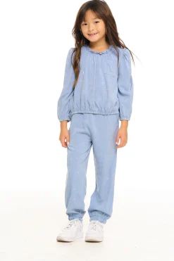Online Ruffle Neck Pocket Shirred Tee Kids Girls