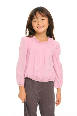 Hot Ruffle Neck Pocket Shirred Tee Kids Girls