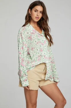 Store Saville Button Down - Grass Daisy Floral Women Outerwear|Loungewear