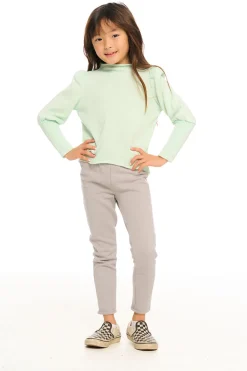 Outlet Semi Cropped Hi Lo Mock Neck Puff Sleeve Pullover Kids Girls