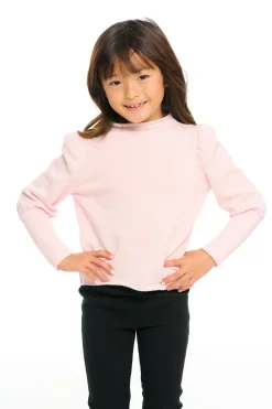 Cheap Semi Cropped Hi Lo Mock Neck Puff Sleeve Pullover Kids Girls