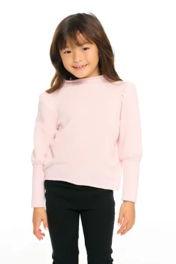 Cheap Semi Cropped Hi Lo Mock Neck Puff Sleeve Pullover Kids Girls