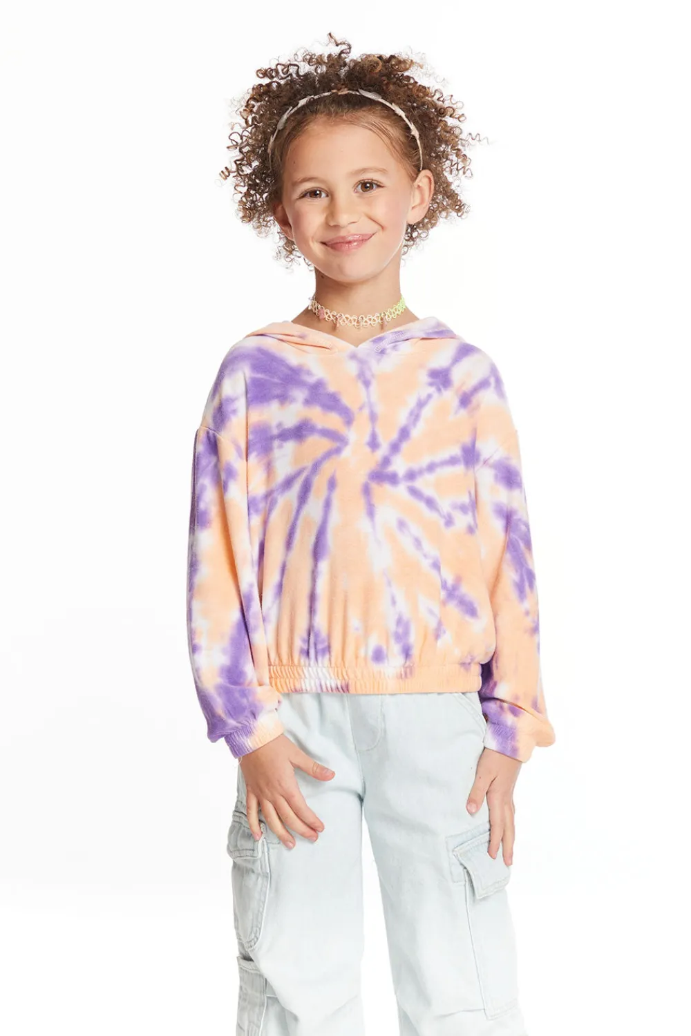 Cheap Semi Cropped Peach Lavender Girls Shirred Hoodie Pullover Kids Girls