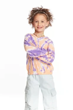 Cheap Semi Cropped Peach Lavender Girls Shirred Hoodie Pullover Kids Girls