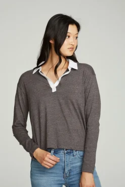 New Semi Cropped Polo Boxy Short Sleeve Tee Women Tops
