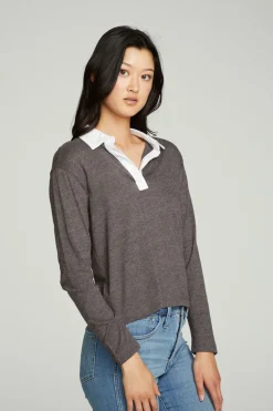 New Semi Cropped Polo Boxy Short Sleeve Tee Women Tops