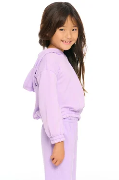 Clearance Semi Cropped Shirred Hoodie Pullover Kids Girls