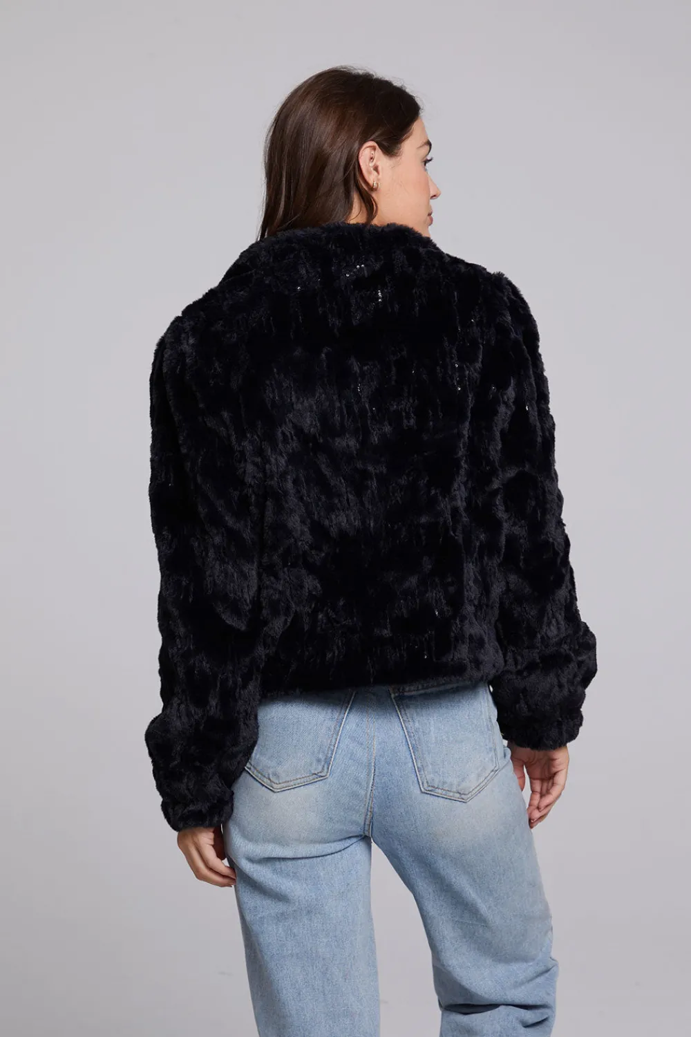 Cheap Sequin Faux Fur Puff Sleeve Jacket Women Outerwear|Loungewear