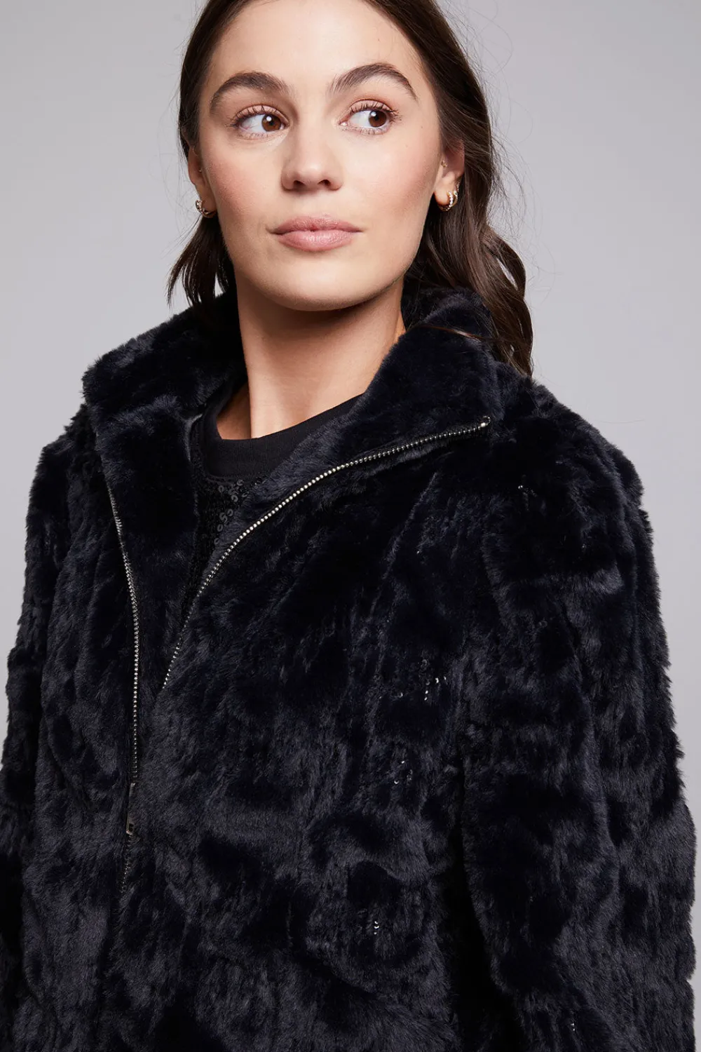 Cheap Sequin Faux Fur Puff Sleeve Jacket Women Outerwear|Loungewear