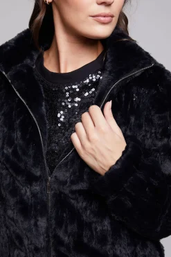 Cheap Sequin Faux Fur Puff Sleeve Jacket Women Outerwear|Loungewear