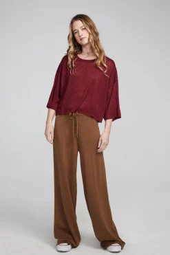 New Shine Wine Red Tee Women Loungewear|Tops
