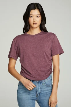 Outlet Short Sleeve Crew Neck Shirred Side Tee Women Tops