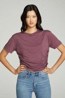 Outlet Short Sleeve Crew Neck Shirred Side Tee Women Tops
