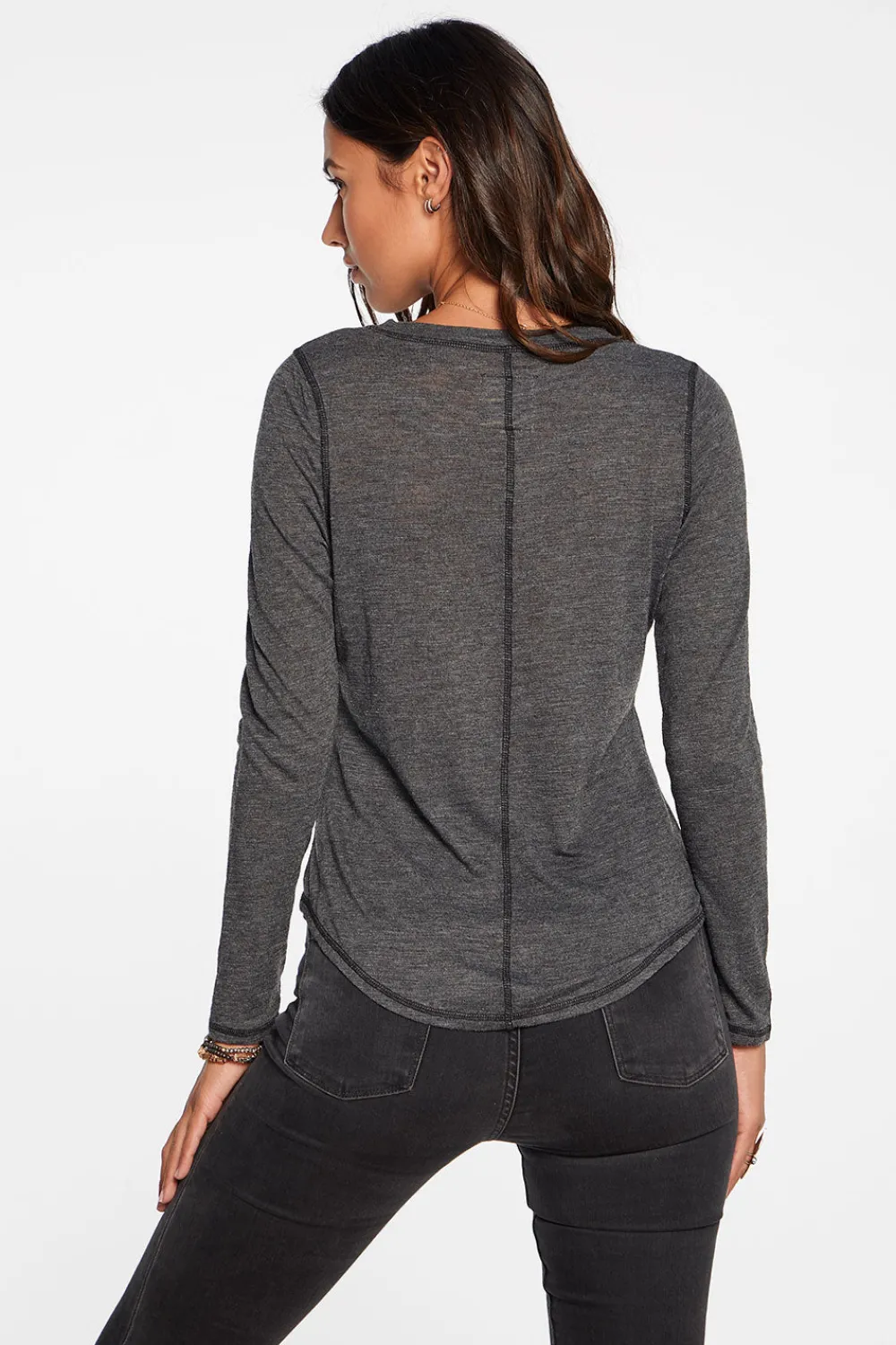 New Slub Jersey Long Sleeve Seamed Tee In True Black Women Tops