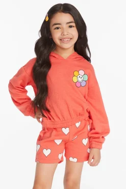 Discount Smiley Flower & Hearts Girls Pullover Hoodie Kids Girls