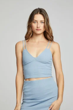 Clearance Strand Crop Top - Faded Denim Women Loungewear|Tops