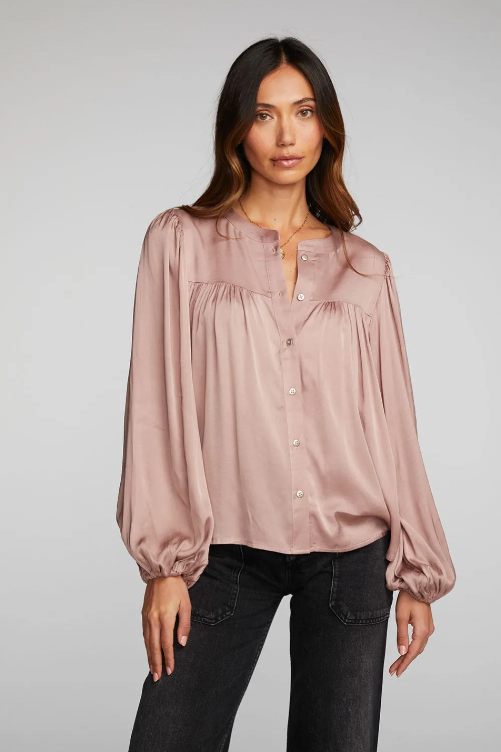 Fashion Stretch Silky Woven Button Down Women Loungewear|Tops
