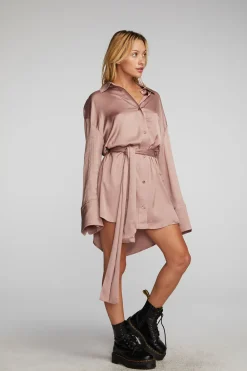 New Stretch Silky Woven Shirt Dress Women Loungewear|Dresses