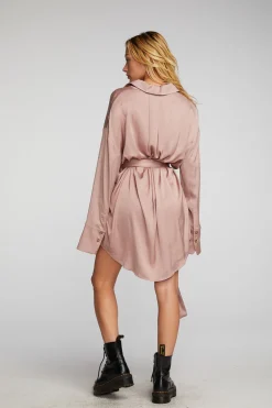 New Stretch Silky Woven Shirt Dress Women Loungewear|Dresses
