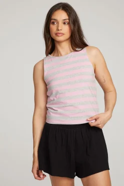 Cheap Teague Pastel Lavender And Grey Marl Striped Tank Women Loungewear|Tops