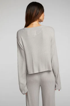 Cheap Thermal Waffle Cropped Long Sleeve Tee Women Loungewear|Tops