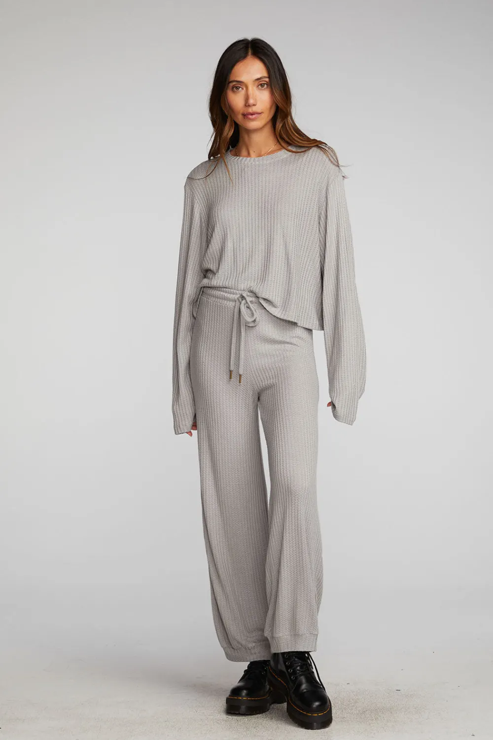 Cheap Thermal Waffle Cropped Long Sleeve Tee Women Loungewear|Tops