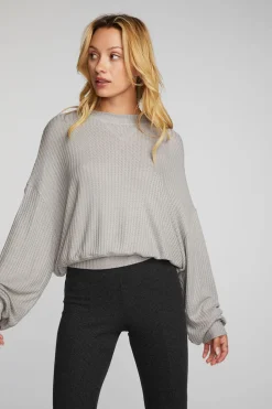 Store Thermal Waffle Long Sleeve Pullover Women Loungewear|Tops