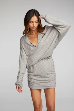 Clearance Thermal Waffle Mini Dress With Shirring Women Loungewear|Dresses