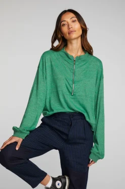 New Triblend Half Zip Pullover With Rib Women Loungewear|Tops