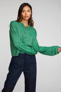 New Triblend Half Zip Pullover With Rib Women Loungewear|Tops