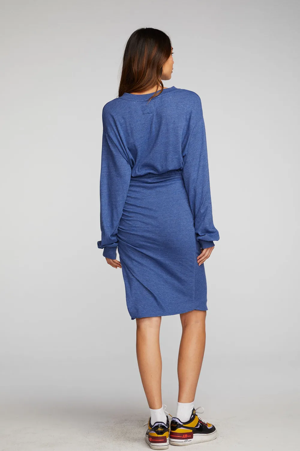 Best Sale Triblend Midi Dress With Shirring At Waist And Side Slit Women Dresses