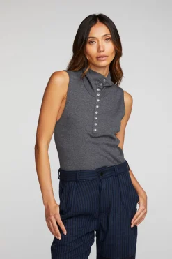 Store Triblend Rib Knit Button Down Tank Women Loungewear|Tops