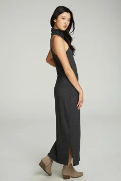 Fashion Turtle Neck Tank Maxi Dress With Side Slits Women Dresses