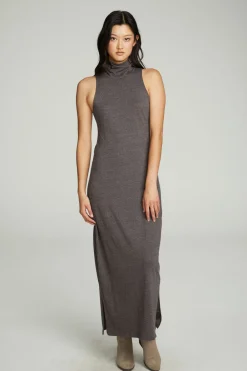 Discount Turtle Neck Tank Maxi Dress With Side Slits Women Dresses