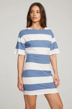 Best Sale Villa Vintage Blue Stripe Mini Dress Women Loungewear|Dresses