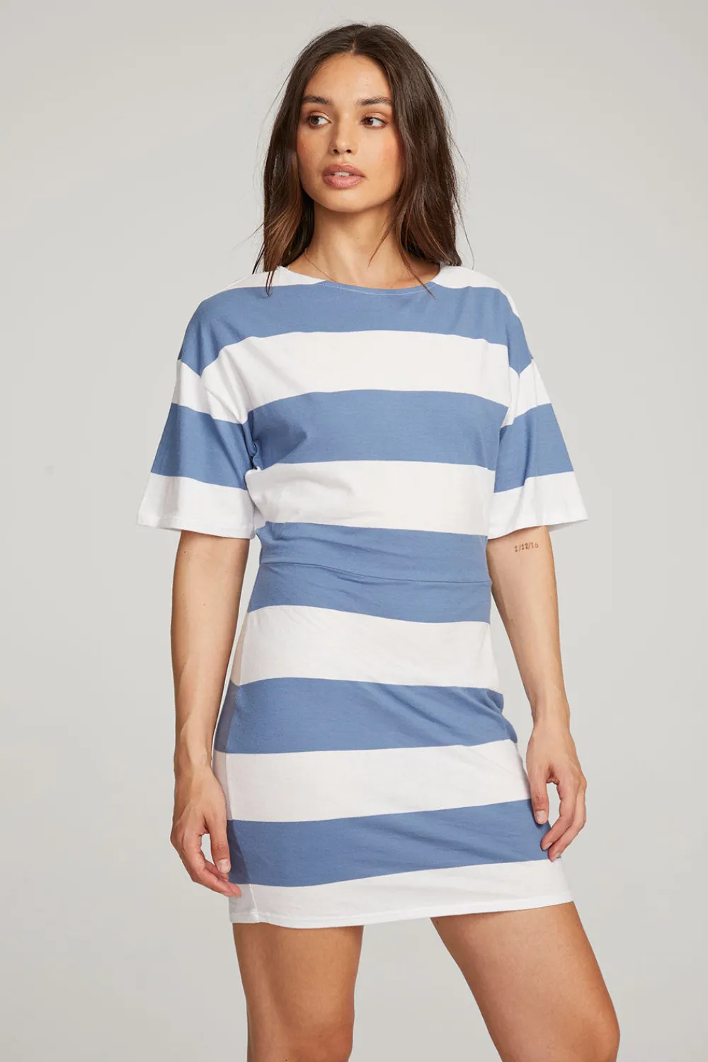 Best Sale Villa Vintage Blue Stripe Mini Dress Women Loungewear|Dresses