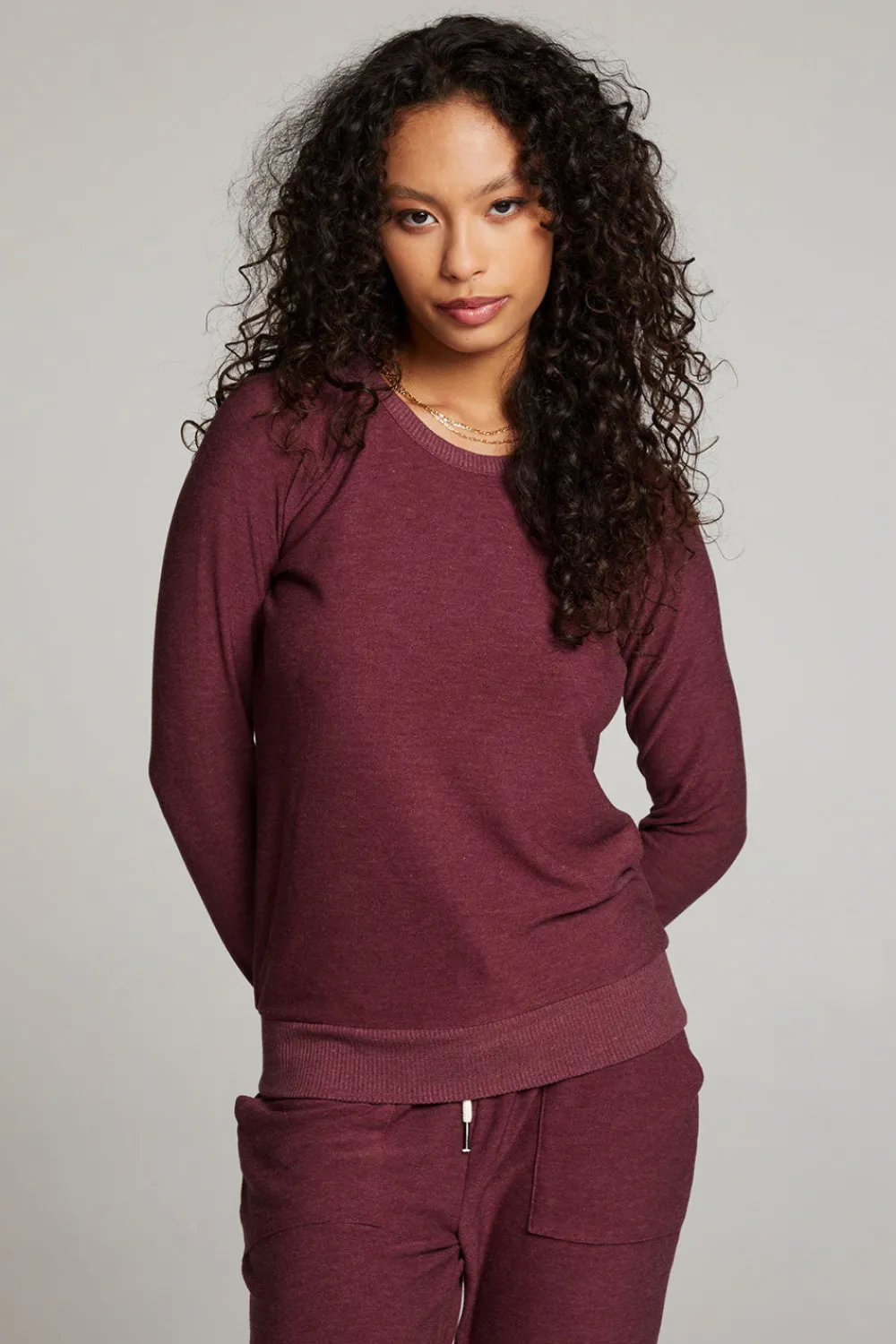Best Sale Wine Red Long Sleeve Raglan Pullover Women Loungewear|Tops