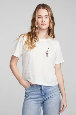Shop Wine Short Sleeve Embroidery Tee Women Loungewear|Graphics