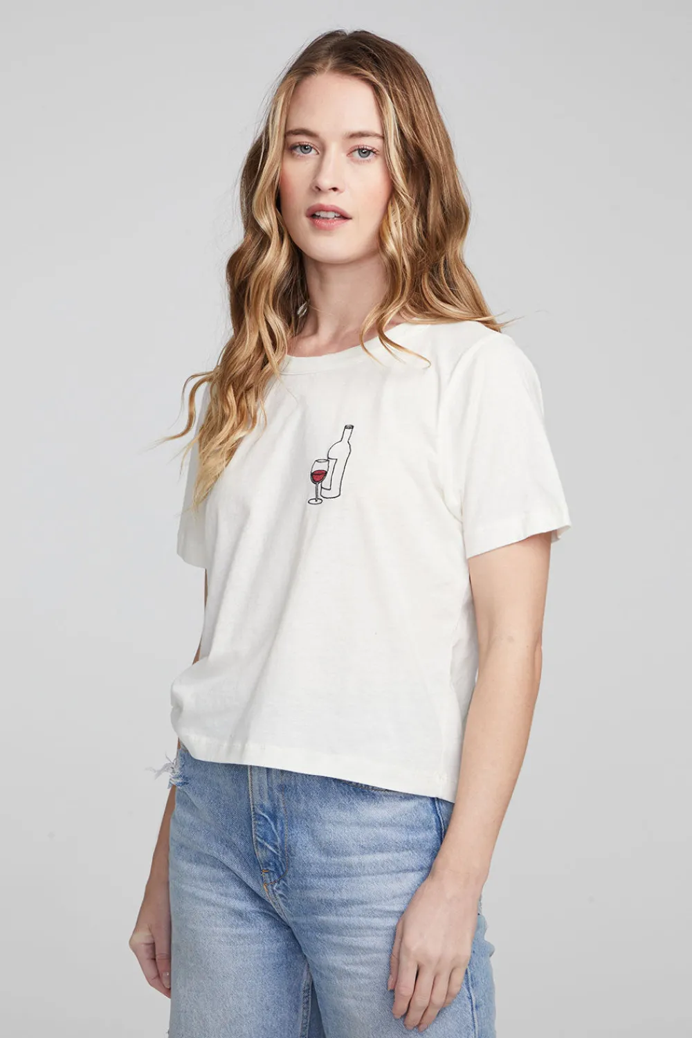 Shop Wine Short Sleeve Embroidery Tee Women Loungewear|Graphics