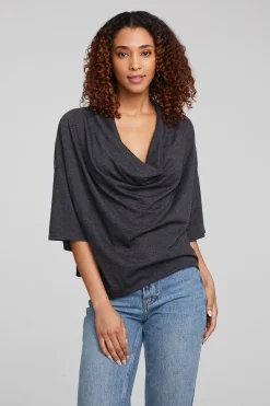 Cheap Yoko Shadow Black Tee Women Loungewear|Tops