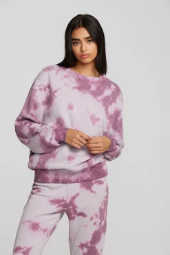 Online Zuma Cotton Terry Crewneck Pullover With Distressed Detail Long Sleeve Women Loungewear|Tops