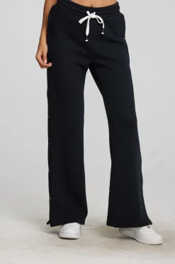 New Zuma Cotton Terry Wide Leg Joggers With Button Side Seam Women Loungewear|Bottoms