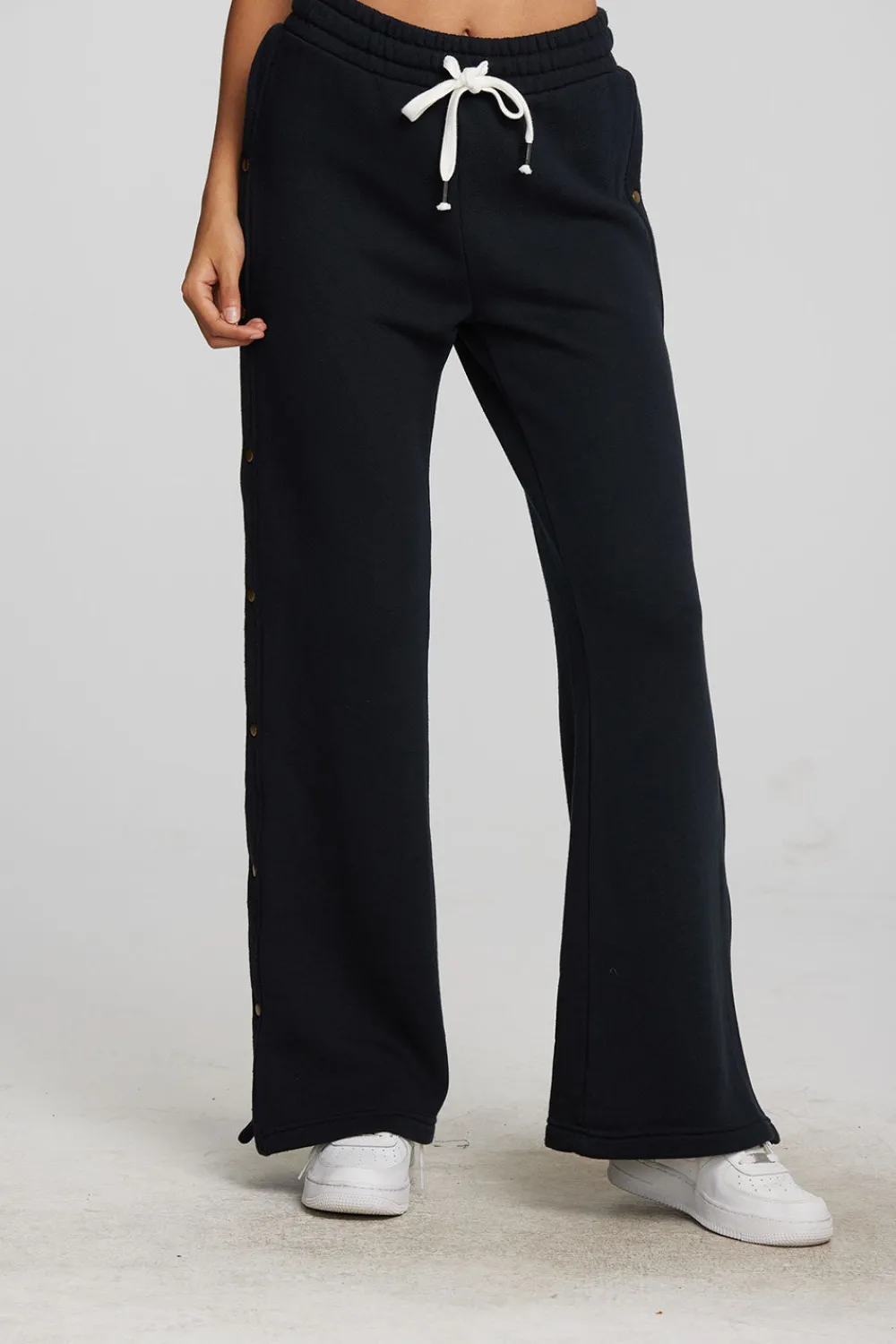 New Zuma Cotton Terry Wide Leg Joggers With Button Side Seam Women Loungewear|Bottoms