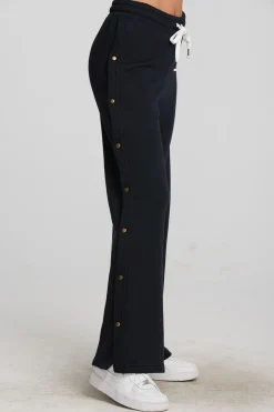 New Zuma Cotton Terry Wide Leg Joggers With Button Side Seam Women Loungewear|Bottoms